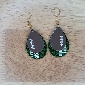 Football Teardrop Earrings with Green Glitter